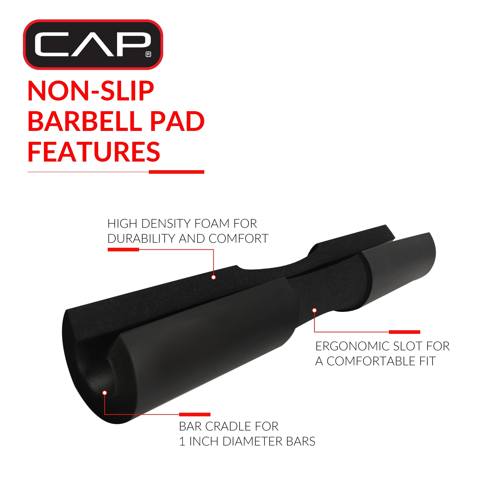 Bar Pad, Non-Slip, Ergonomic Barbell Pad for Neck and Shoulders - Black